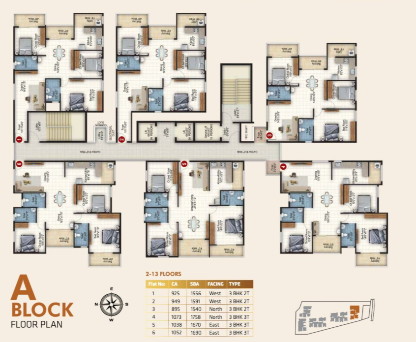 Block A - Floor plans featuring premium 2BHK and 3BHK apartment layouts.