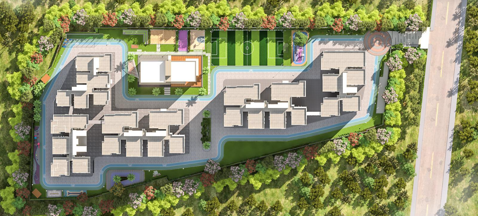 Master Plan - The complete project layout includes all five towers, open spaces, and amenities